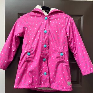 Hatley Bright Pink Raincoat with Blue Accents